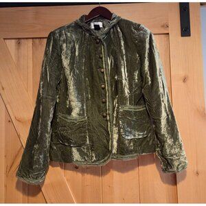 Vintage Y2K LBA Studio Green Crushed Velvet Blazer Jacket Artsy Sz 4 Fringe